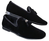 Elong dd0019 - Mocassins masculinos de veludo com detalhes em camurça e borla, estilo mocassim, elegantes e casuais, nas cores vinho e azul marinho.