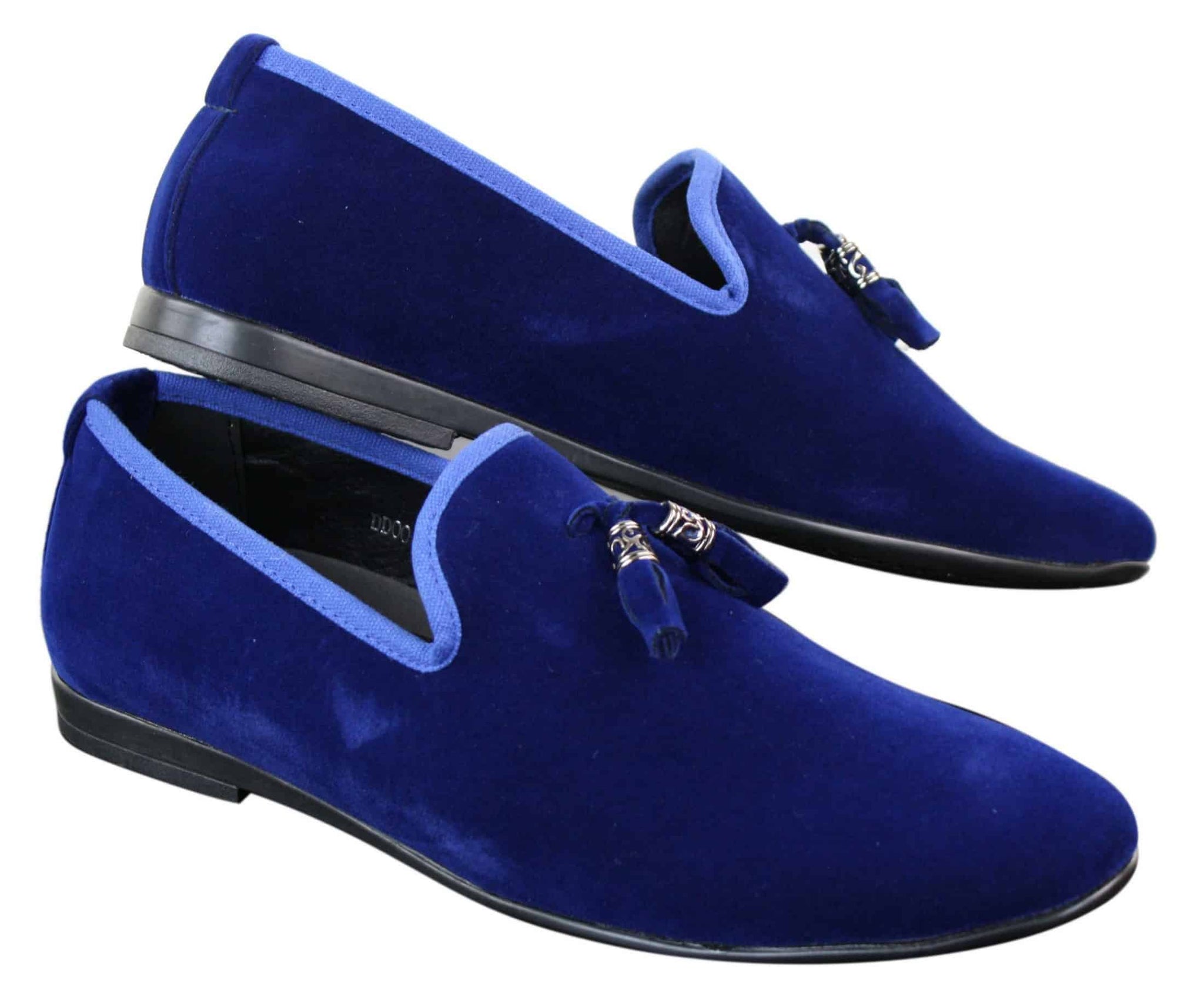 Elong dd0019 - Mocassins masculinos de veludo com detalhes em camurça e borla, estilo mocassim, elegantes e casuais, nas cores vinho e azul marinho.