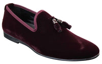 Elong dd0019 - Mocassins masculinos de veludo com detalhes em camurça e borla, estilo mocassim, elegantes e casuais, nas cores vinho e azul marinho.