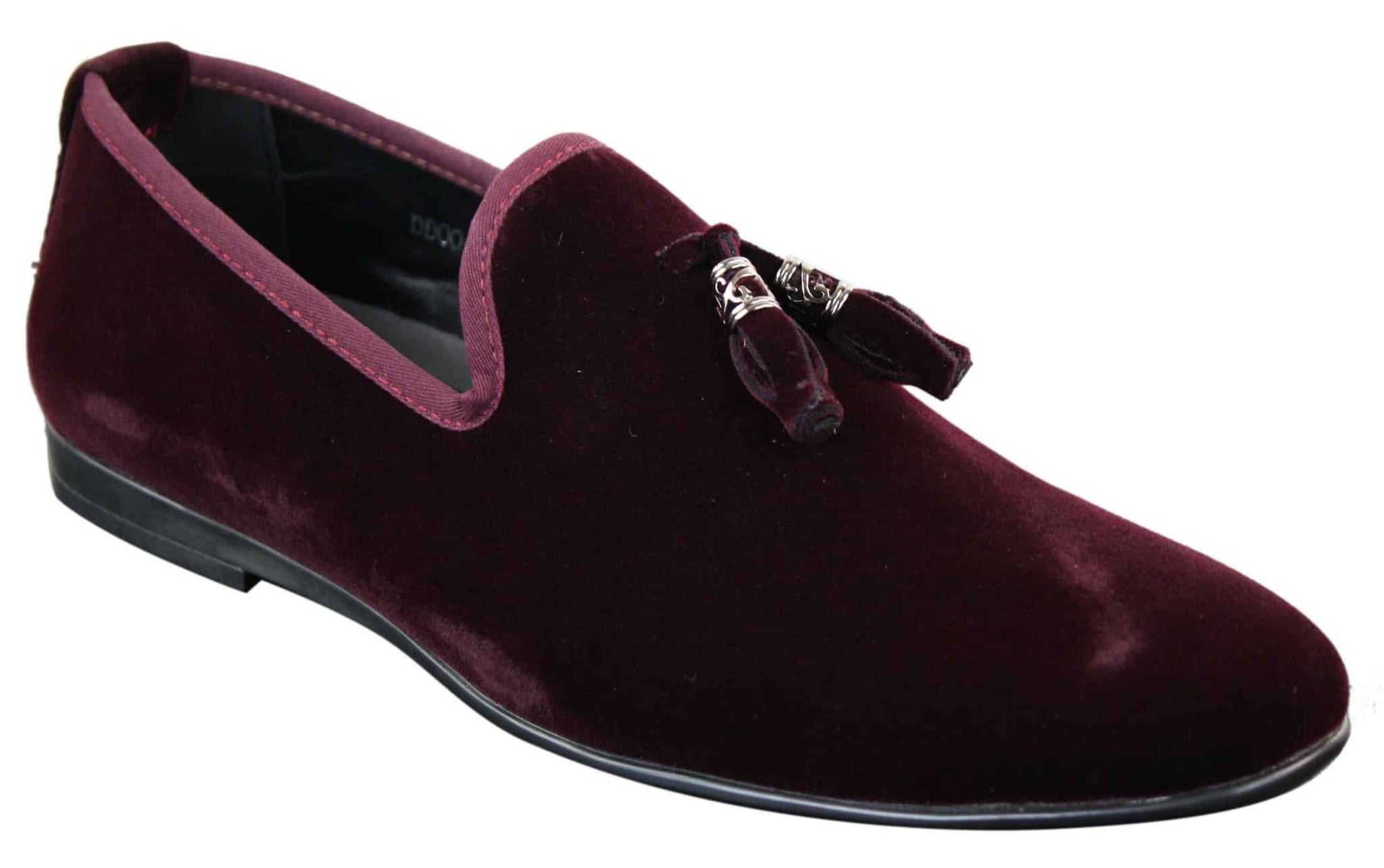Elong dd0019 - Mocassins masculinos de veludo com detalhes em camurça e borla, estilo mocassim, elegantes e casuais, nas cores vinho e azul marinho.
