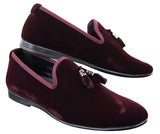 Elong dd0019 - Mocassins masculinos de veludo com detalhes em camurça e borla, estilo mocassim, elegantes e casuais, nas cores vinho e azul marinho.