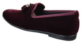 Elong dd0019 - Mocassins masculinos de veludo com detalhes em camurça e borla, estilo mocassim, elegantes e casuais, nas cores vinho e azul marinho.