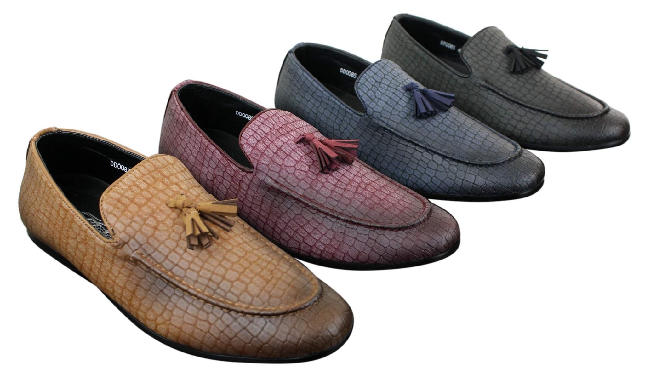 Elong DD0085 - Mocassins masculinos em couro PU imitando cobra e crocodilo, com detalhe de borla, confortáveis e com estilo vintage.