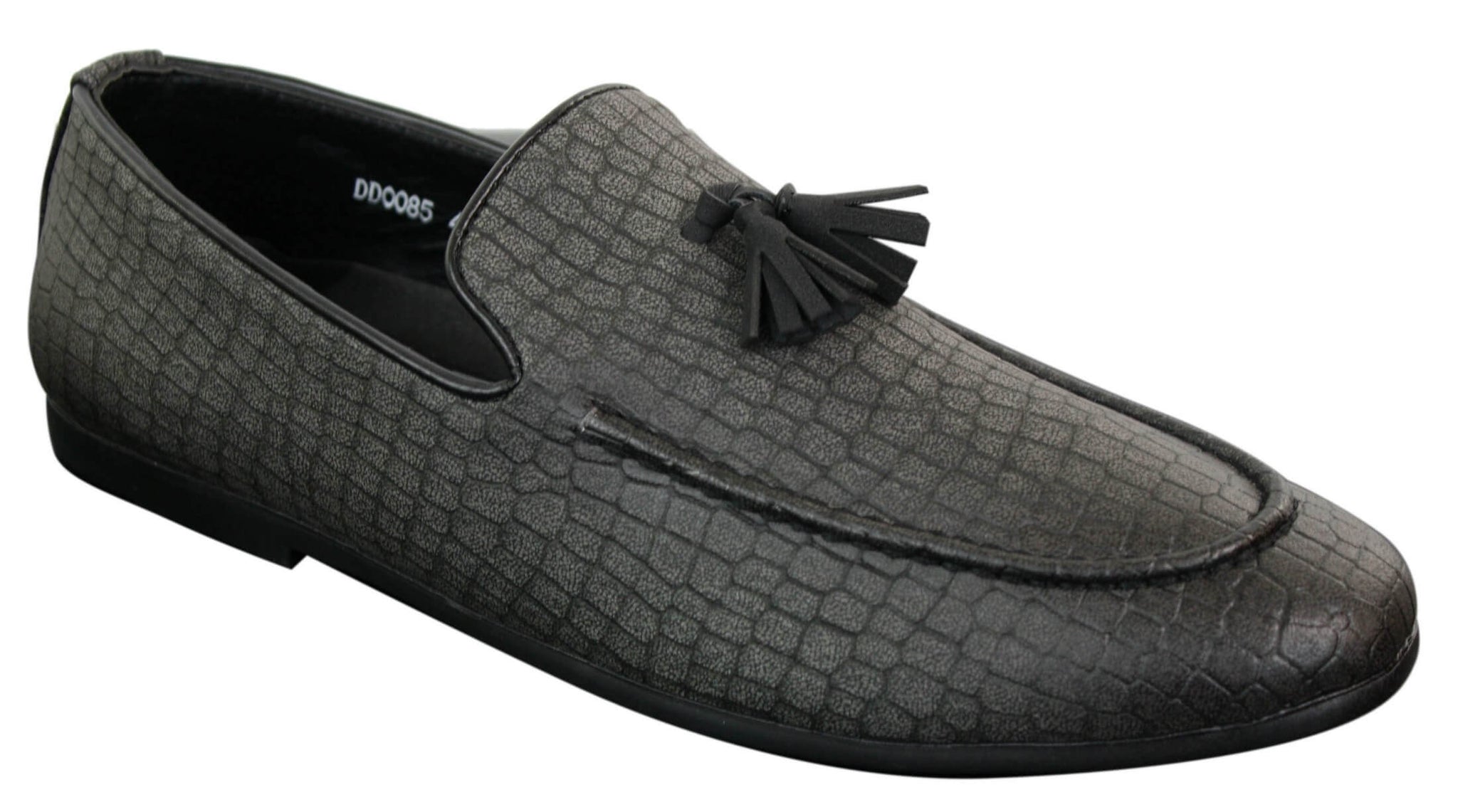 Elong DD0085 - Mocassins masculinos em couro PU imitando cobra e crocodilo, com detalhe de borla, confortáveis e com estilo vintage.
