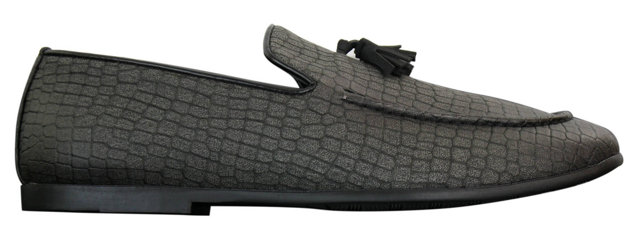 Elong DD0085 - Mocassins masculinos em couro PU imitando cobra e crocodilo, com detalhe de borla, confortáveis e com estilo vintage.
