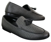 Elong DD0085 - Mocassins masculinos em couro PU imitando cobra e crocodilo, com detalhe de borla, confortáveis e com estilo vintage.