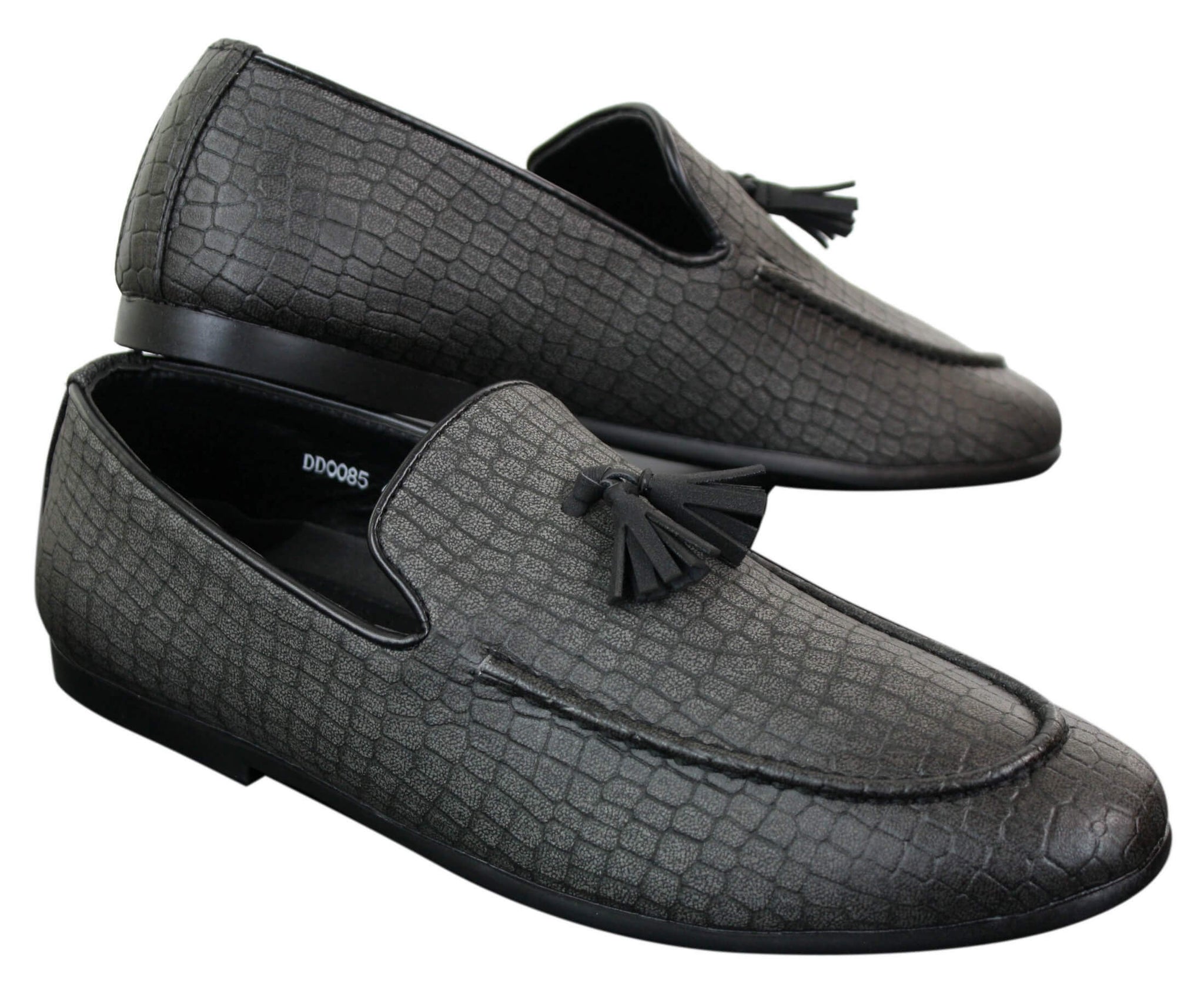 Elong DD0085 - Mocassins masculinos em couro PU imitando cobra e crocodilo, com detalhe de borla, confortáveis e com estilo vintage.