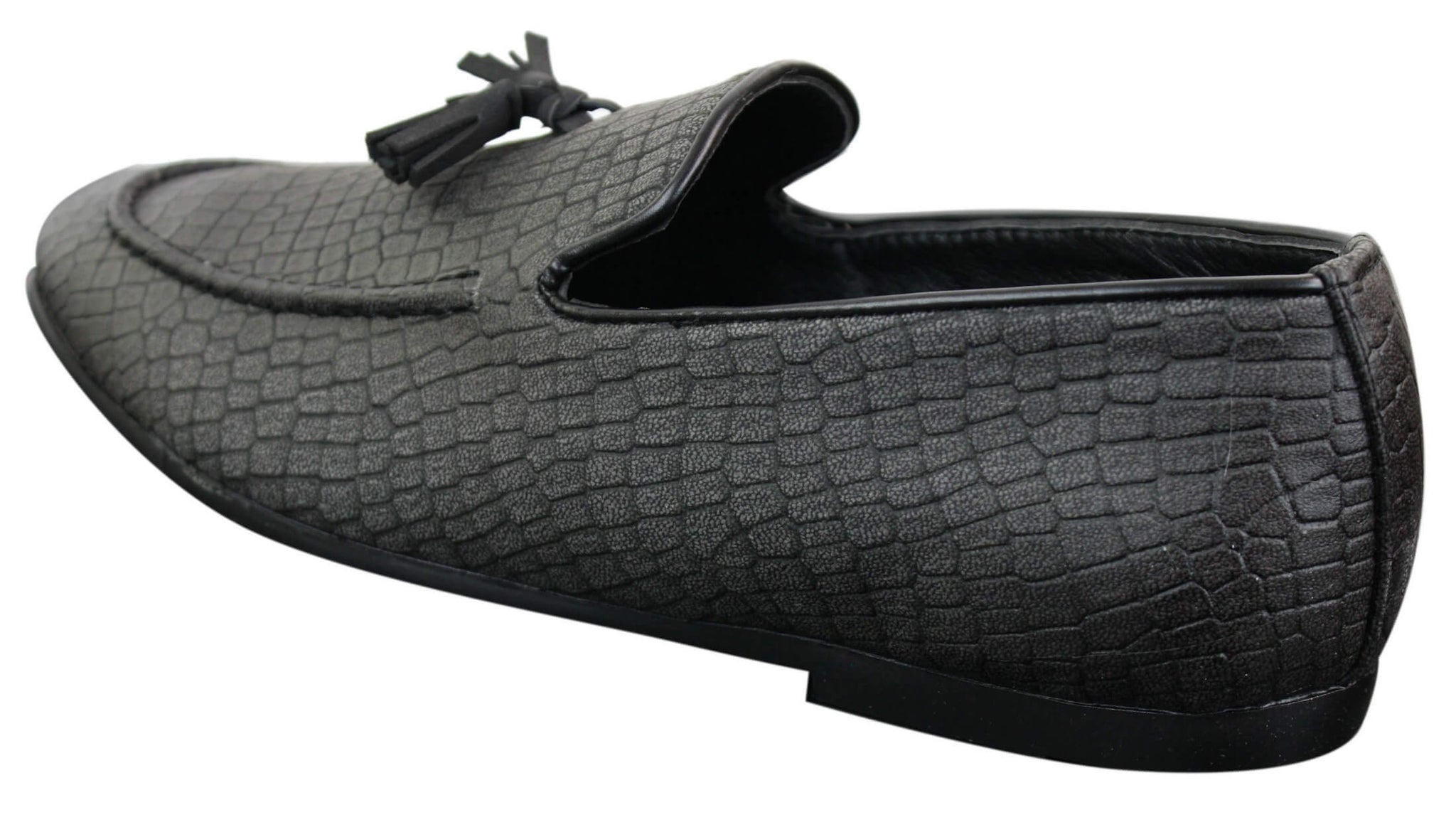 Elong DD0085 - Mocassins masculinos em couro PU imitando cobra e crocodilo, com detalhe de borla, confortáveis e com estilo vintage.