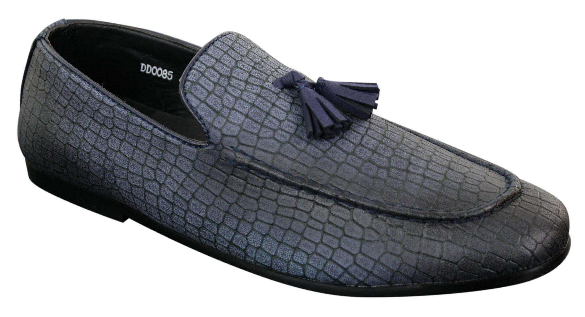 Elong DD0085 - Mocassins masculinos em couro PU imitando cobra e crocodilo, com detalhe de borla, confortáveis e com estilo vintage.