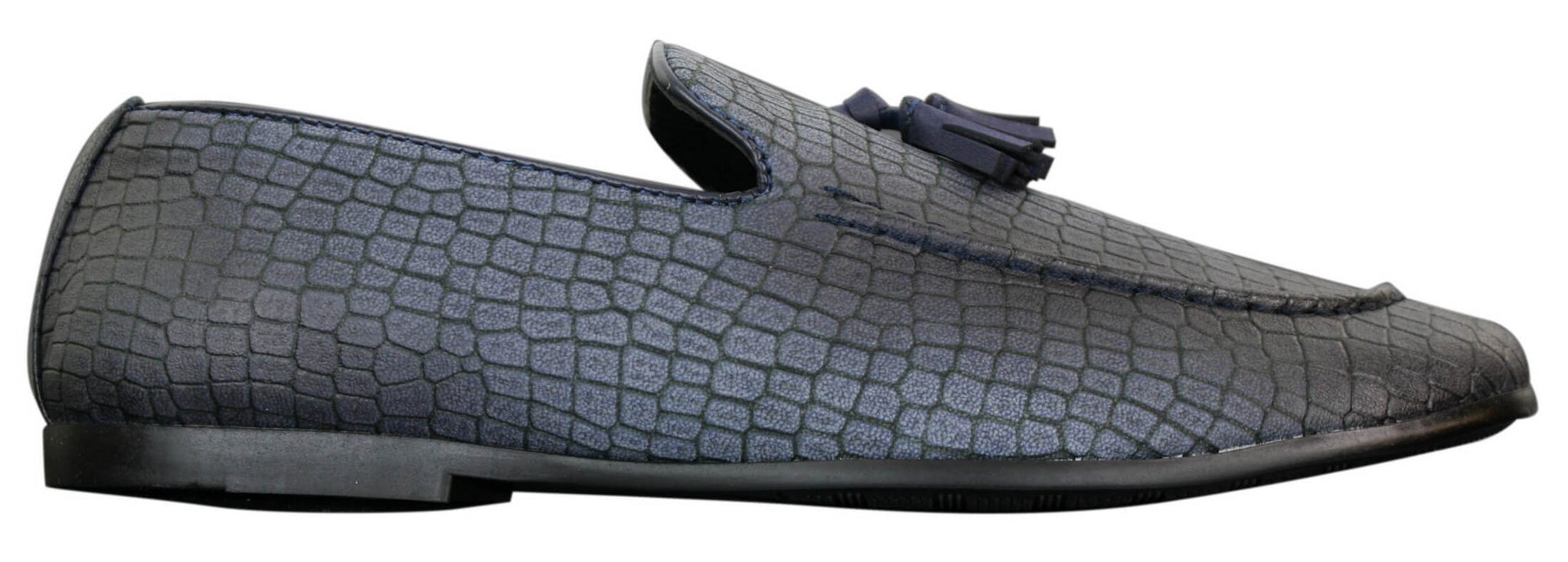 Elong DD0085 - Mocassins masculinos em couro PU imitando cobra e crocodilo, com detalhe de borla, confortáveis e com estilo vintage.