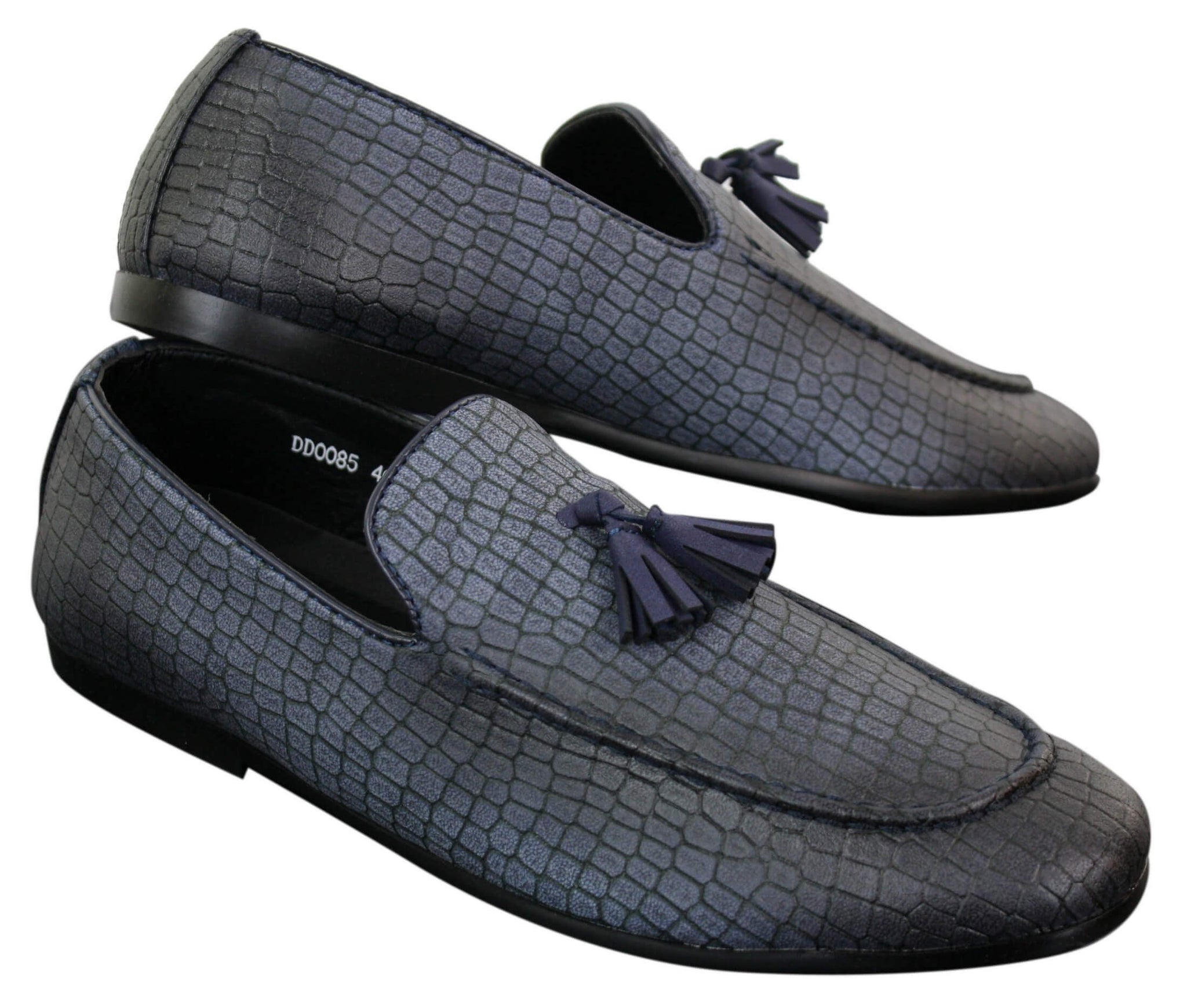 Elong DD0085 - Mocassins masculinos em couro PU imitando cobra e crocodilo, com detalhe de borla, confortáveis e com estilo vintage.