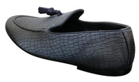 Elong DD0085 - Mocassins masculinos em couro PU imitando cobra e crocodilo, com detalhe de borla, confortáveis e com estilo vintage.