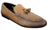 Elong DD0085 - Mocassins masculinos em couro PU imitando cobra e crocodilo, com detalhe de borla, confortáveis e com estilo vintage.