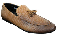 Elong DD0085 - Mocassins masculinos em couro PU imitando cobra e crocodilo, com detalhe de borla, confortáveis e com estilo vintage.