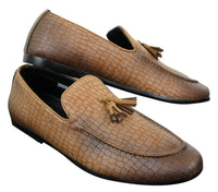Elong DD0085 - Mocassins masculinos em couro PU imitando cobra e crocodilo, com detalhe de borla, confortáveis e com estilo vintage.