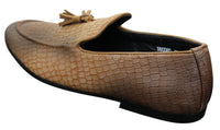 Elong DD0085 - Mocassins masculinos em couro PU imitando cobra e crocodilo, com detalhe de borla, confortáveis e com estilo vintage.