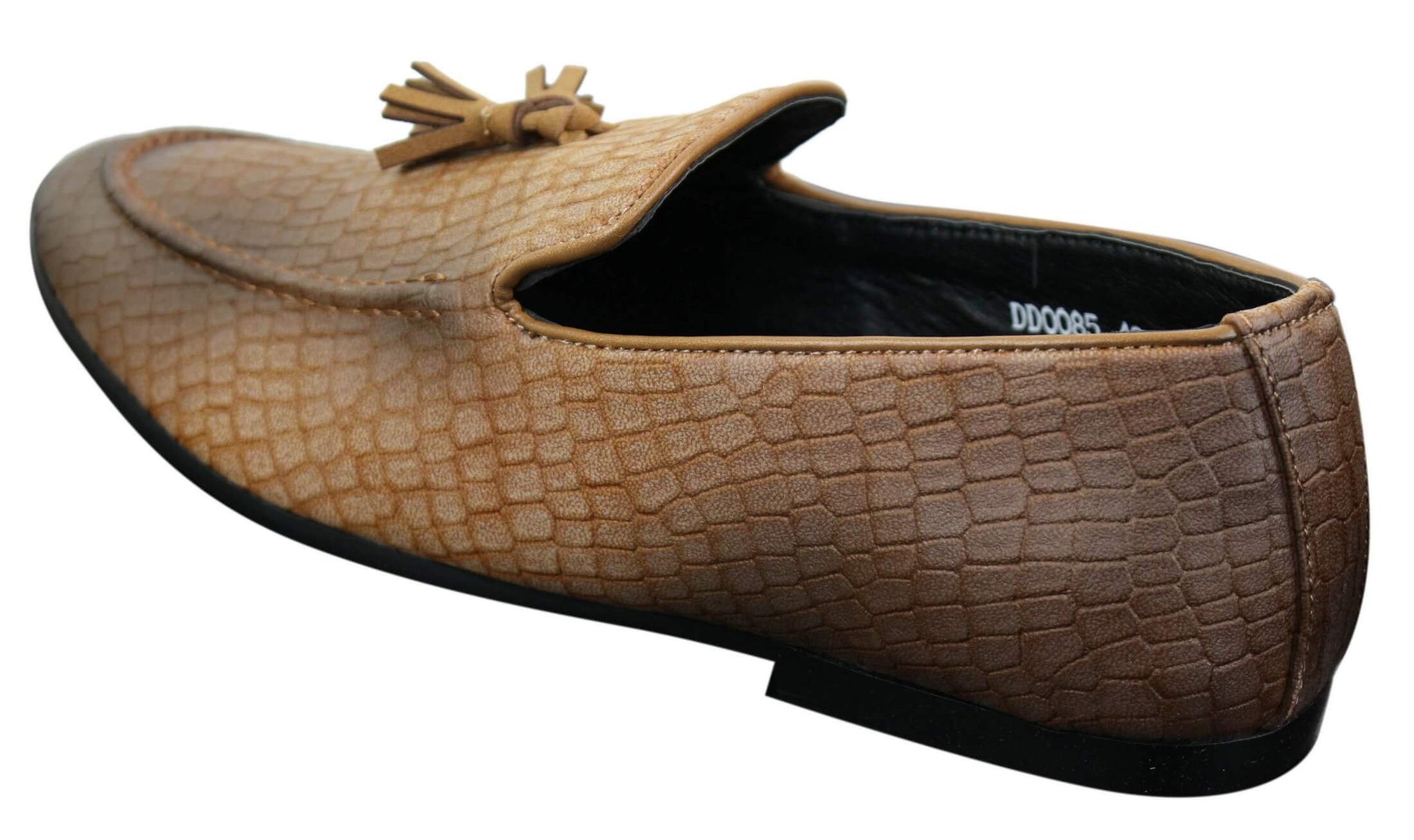 Elong DD0085 - Mocassins masculinos em couro PU imitando cobra e crocodilo, com detalhe de borla, confortáveis e com estilo vintage.