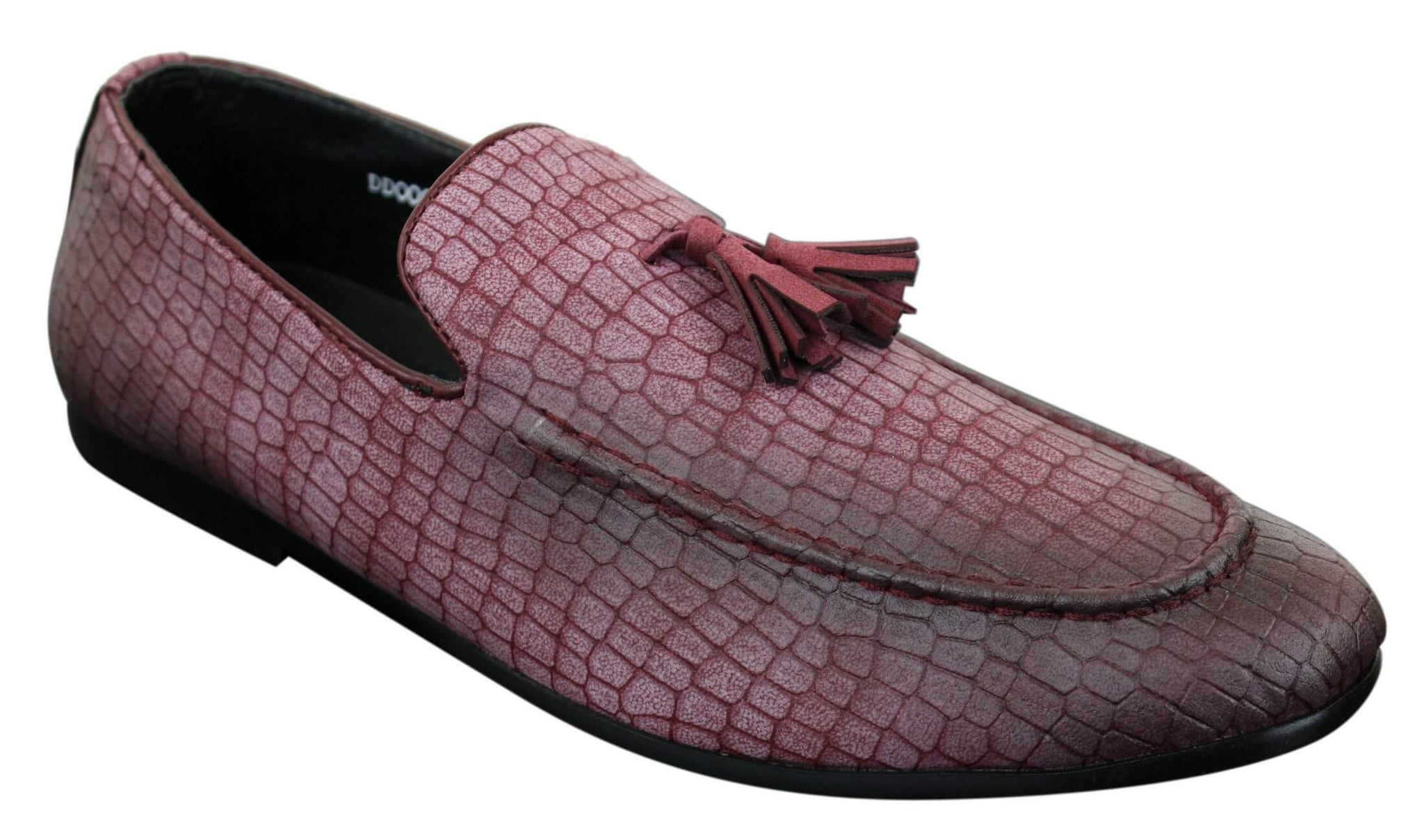 Elong DD0085 - Mocassins masculinos em couro PU imitando cobra e crocodilo, com detalhe de borla, confortáveis e com estilo vintage.