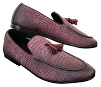 Elong DD0085 - Mocassins masculinos em couro PU imitando cobra e crocodilo, com detalhe de borla, confortáveis e com estilo vintage.