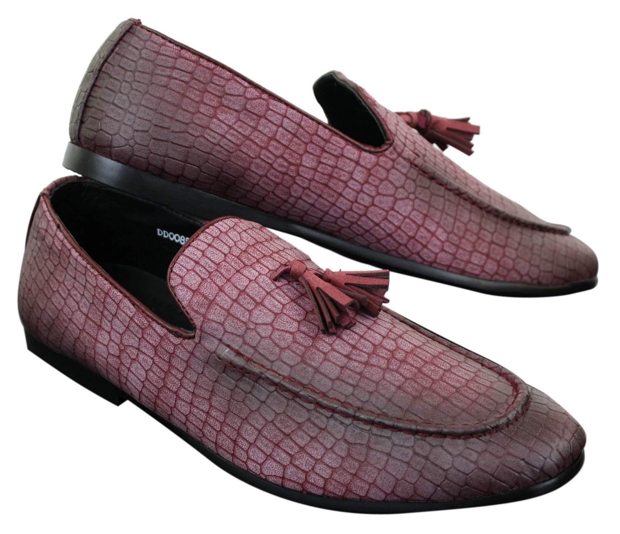 Elong DD0085 - Mocassins masculinos em couro PU imitando cobra e crocodilo, com detalhe de borla, confortáveis e com estilo vintage.