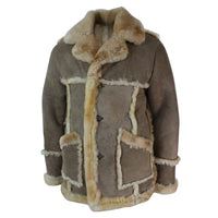 Jaqueta masculina original 3/4 de pele de carneiro bege, creme e marrom.