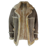 Jaqueta masculina original 3/4 de pele de carneiro bege, creme e marrom.