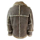 Jaqueta masculina original 3/4 de pele de carneiro bege, creme e marrom.