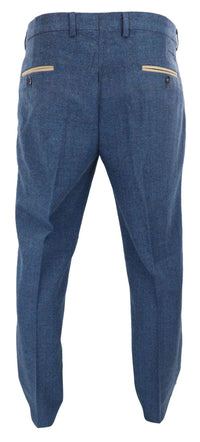 Dion - Calças masculinas em tweed azul com padrão espinha de peixe