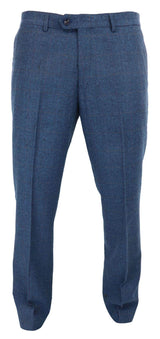 Dion - Calças masculinas em tweed azul com padrão espinha de peixe