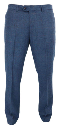 Dion - Calças masculinas em tweed azul com padrão espinha de peixe