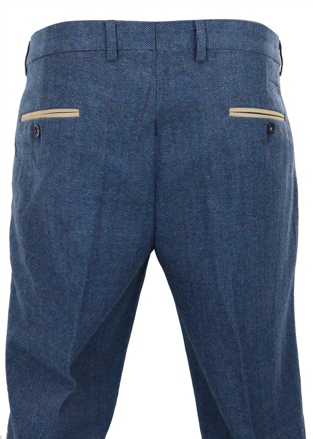 Dion - Calças masculinas em tweed azul com padrão espinha de peixe
