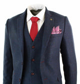 Terno masculino de 3 peças azul-marinho slim fit com detalhes em vinho.