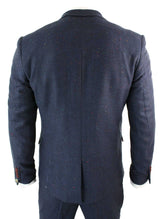 Terno masculino de 3 peças azul-marinho slim fit com detalhes em vinho.