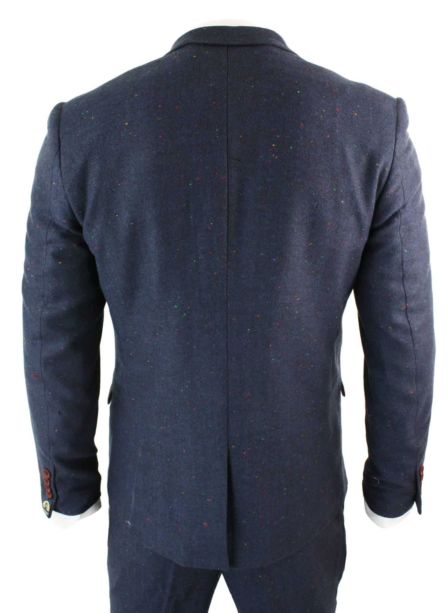 Terno masculino de 3 peças azul-marinho slim fit com detalhes em vinho.