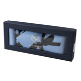 Conjunto de presente com gravata azul diamante, lenço de bolso, abotoaduras e alfinete para camisa, em cetim.