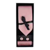 Conjunto de presente com gravata rosa com diamantes, lenço de bolso, abotoaduras e alfinete para gravata de camisa em cetim.