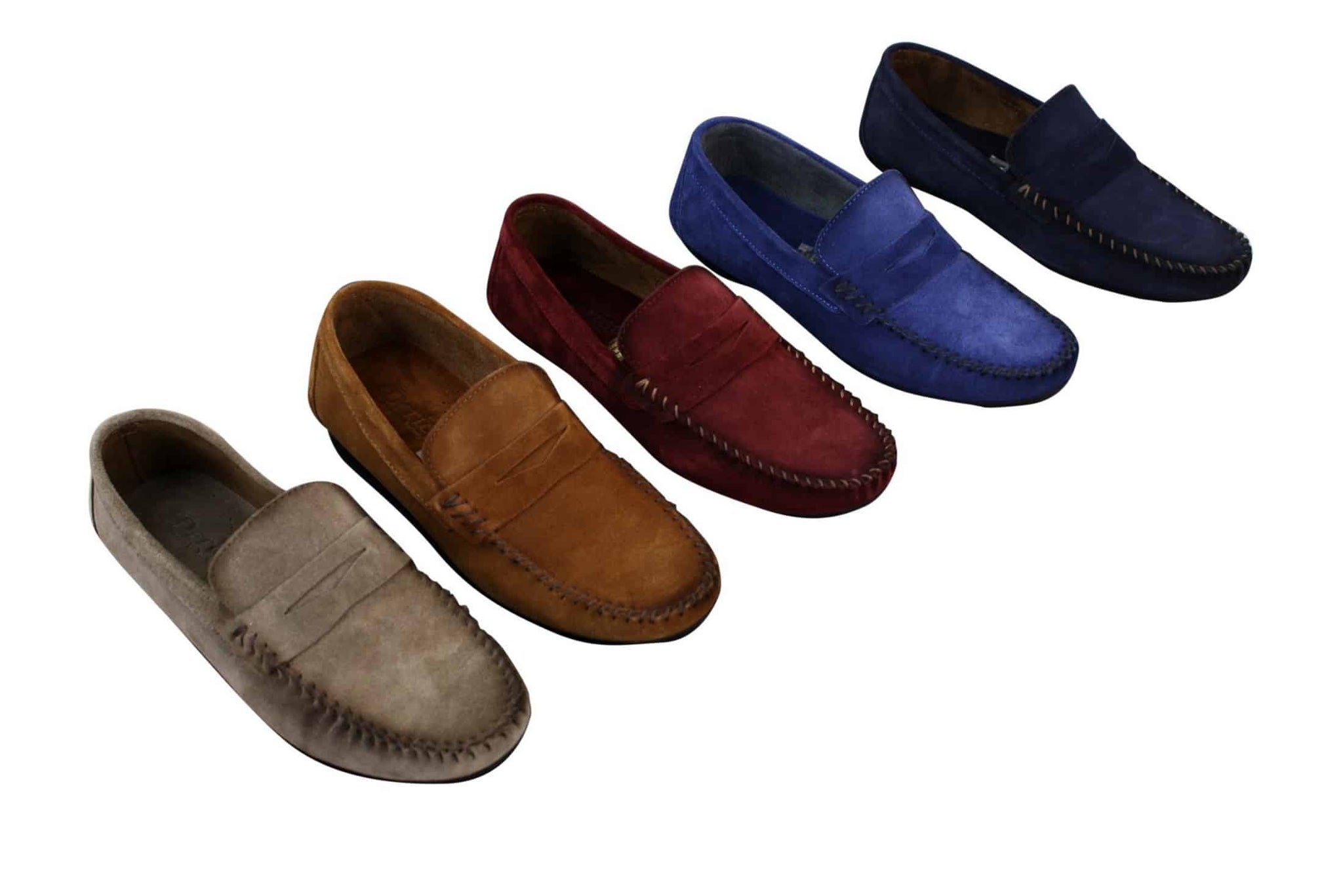 Mocassins masculinos de camurça genuína lavada, estilo slip-on, para um visual elegante e casual.