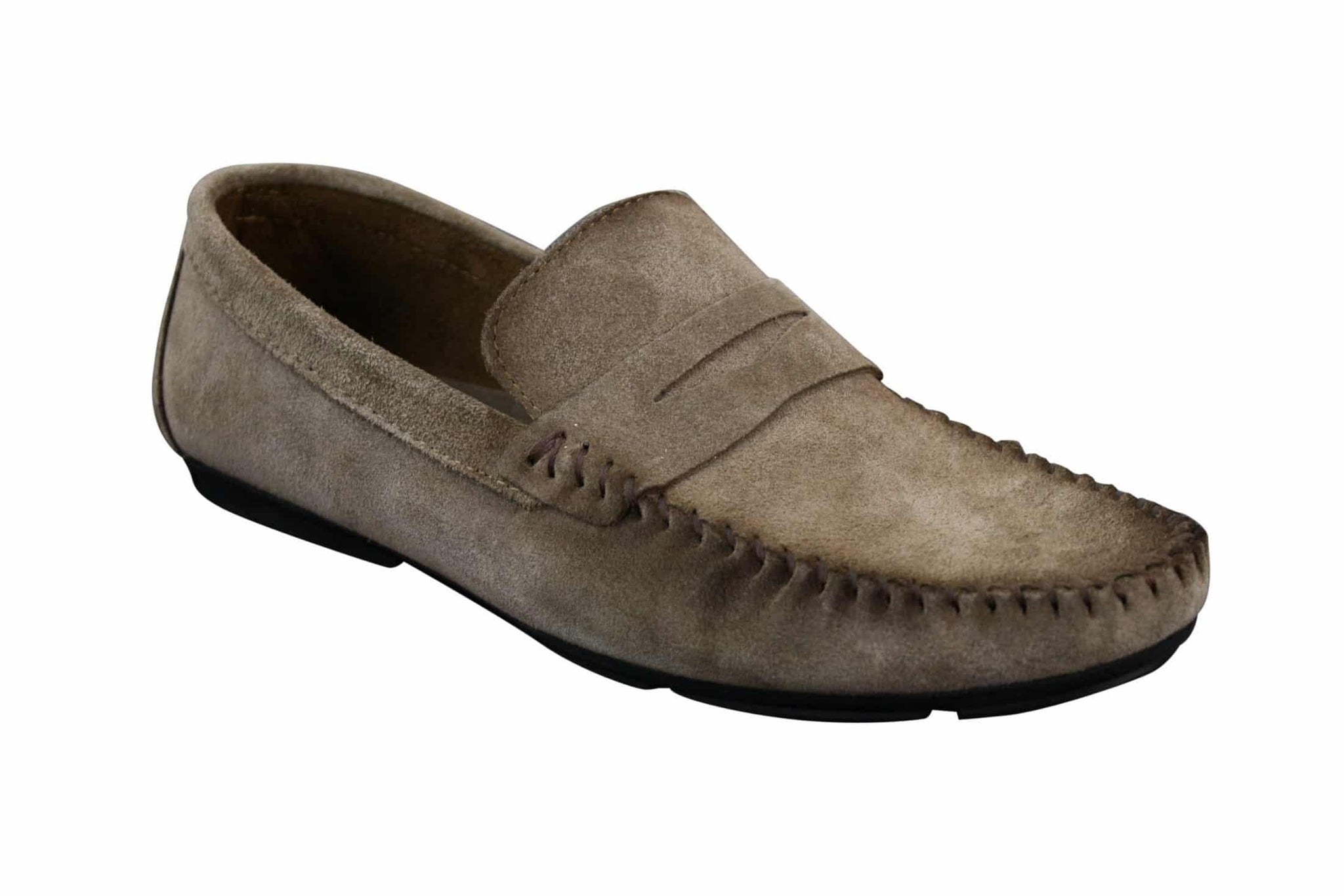 Mocassins masculinos de camurça genuína lavada, estilo slip-on, para um visual elegante e casual.