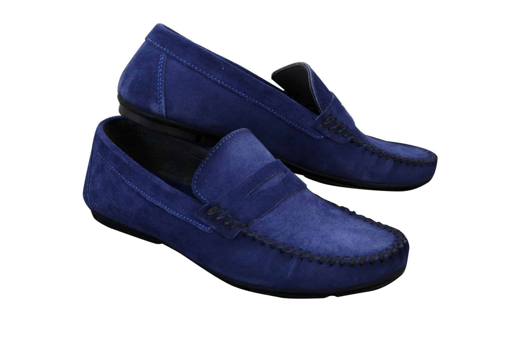 Mocassins masculinos de camurça genuína lavada, estilo slip-on, para um visual elegante e casual.