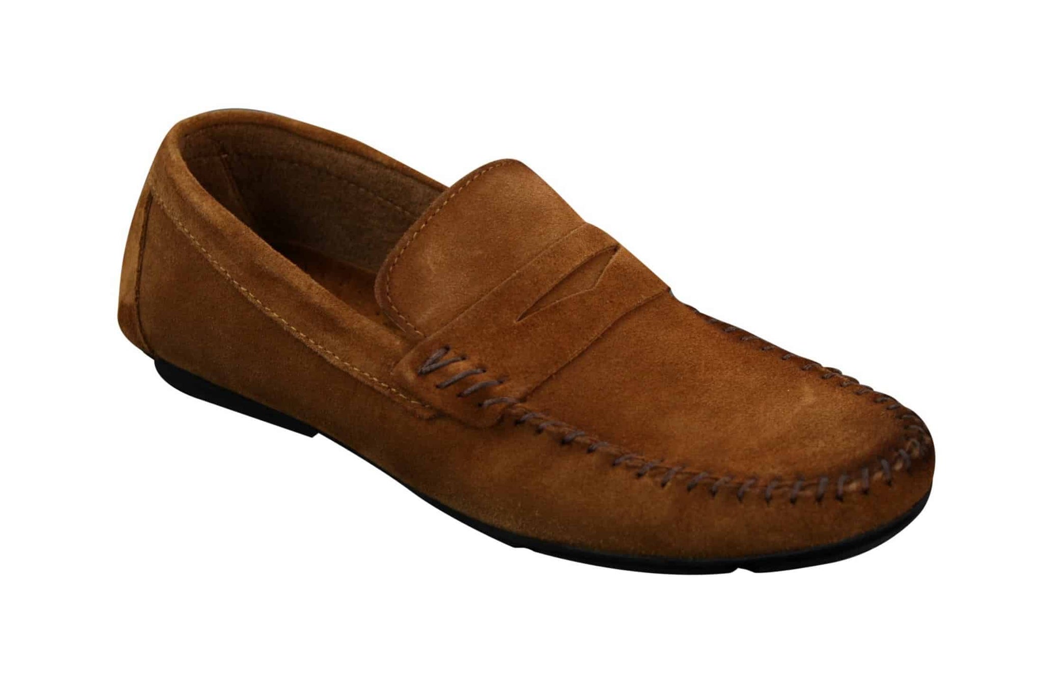 Mocassins masculinos de camurça genuína lavada, estilo slip-on, para um visual elegante e casual.