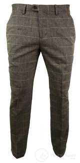 Dx-7 - Calça masculina de tweed xadrez espinha de peixe, cor marrom claro, corte regular