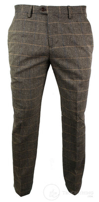 Dx-7 - Calça masculina de tweed xadrez espinha de peixe, cor marrom claro, corte regular