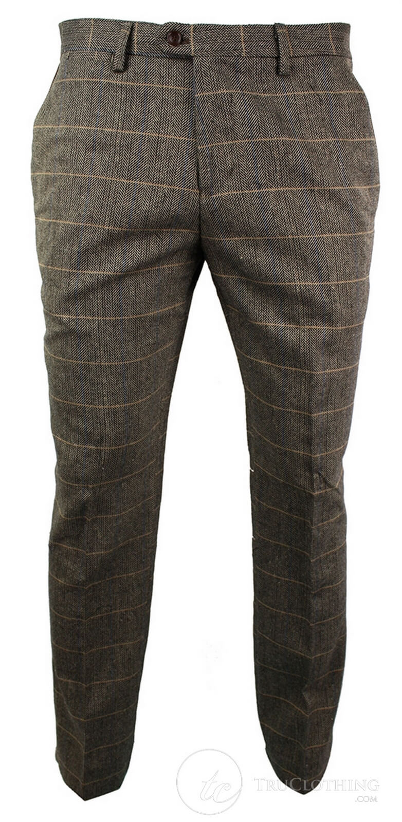 Dx-7 - Calça masculina de tweed xadrez espinha de peixe, cor marrom claro, corte regular
