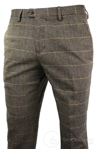Dx-7 - Calça masculina de tweed xadrez espinha de peixe, cor marrom claro, corte regular