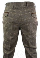 Dx-7 - Calça masculina de tweed xadrez espinha de peixe, cor marrom claro, corte regular