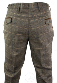 Dx-7 - Calça masculina de tweed xadrez espinha de peixe, cor marrom claro, corte regular