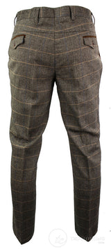 Dx-7 - Calça masculina de tweed xadrez espinha de peixe, cor marrom claro, corte regular