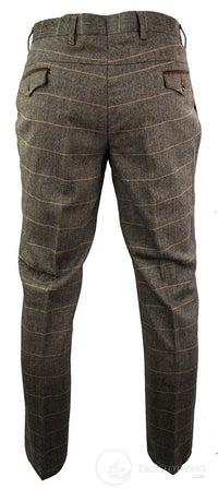 Dx-7 - Calça masculina de tweed xadrez espinha de peixe, cor marrom claro, corte regular