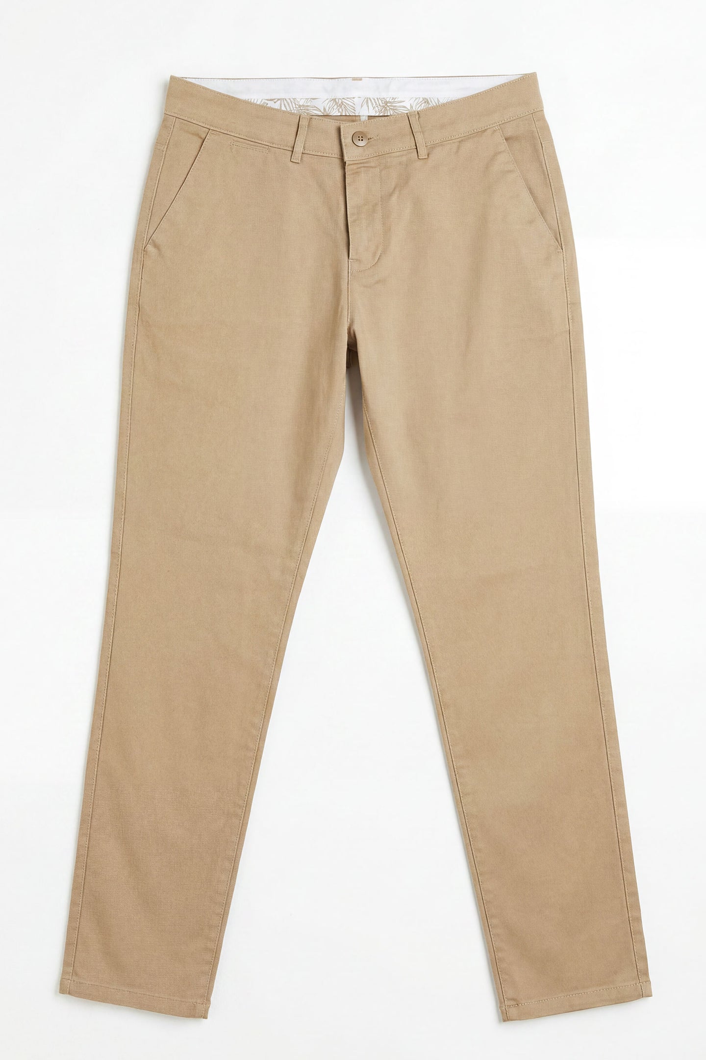 Calças chino masculinas em mistura de linho cáqui e algodão Tencel, tecido fino para o verão.