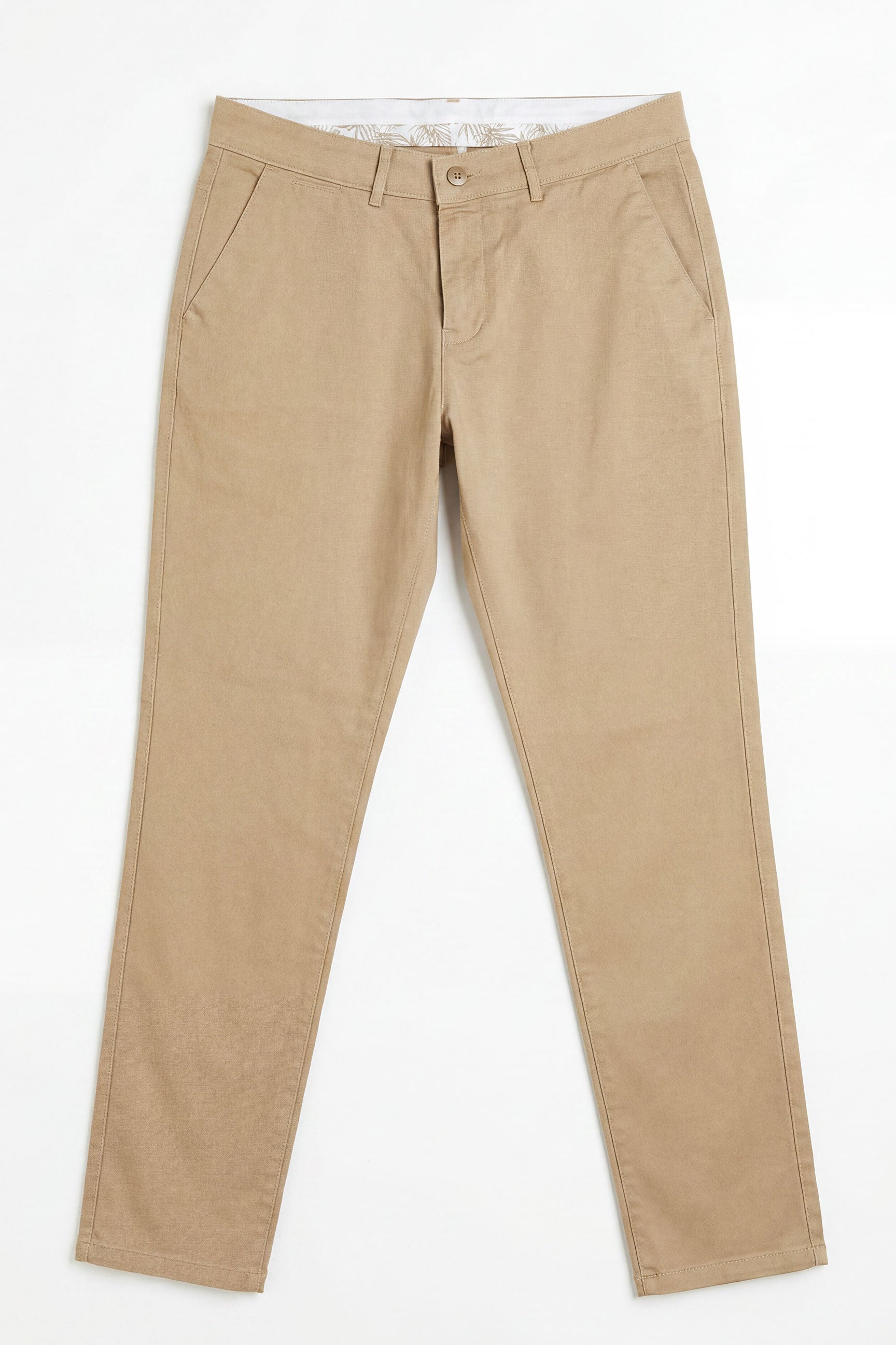 Calças chino masculinas em mistura de linho cáqui e algodão Tencel, tecido fino para o verão.